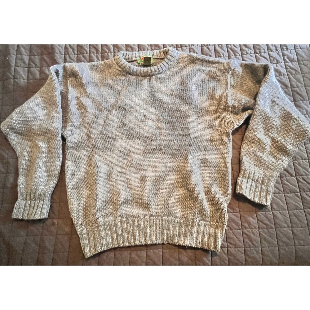 Boston Traders Mens Pure Wool Crewneck Sweater Gray Vintage Chunky Knit Medium